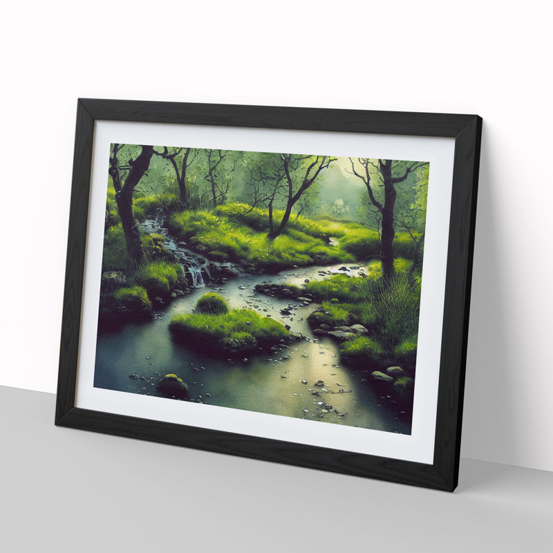 Summer Forest Stream Vol.6 - Single Picture Frame Painting, 46cm H x 64cm W x 2cm D, Black