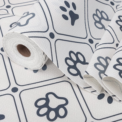 Drawer and Shelf Liner for Kitchen Cabinet,Non-Adhesive Non-Slip Waterproof,12in x 10FT Paw Print Cream Grey,Shelf Paper Cupboard Liners for Refrigerator Dresser Shelves Bathroom