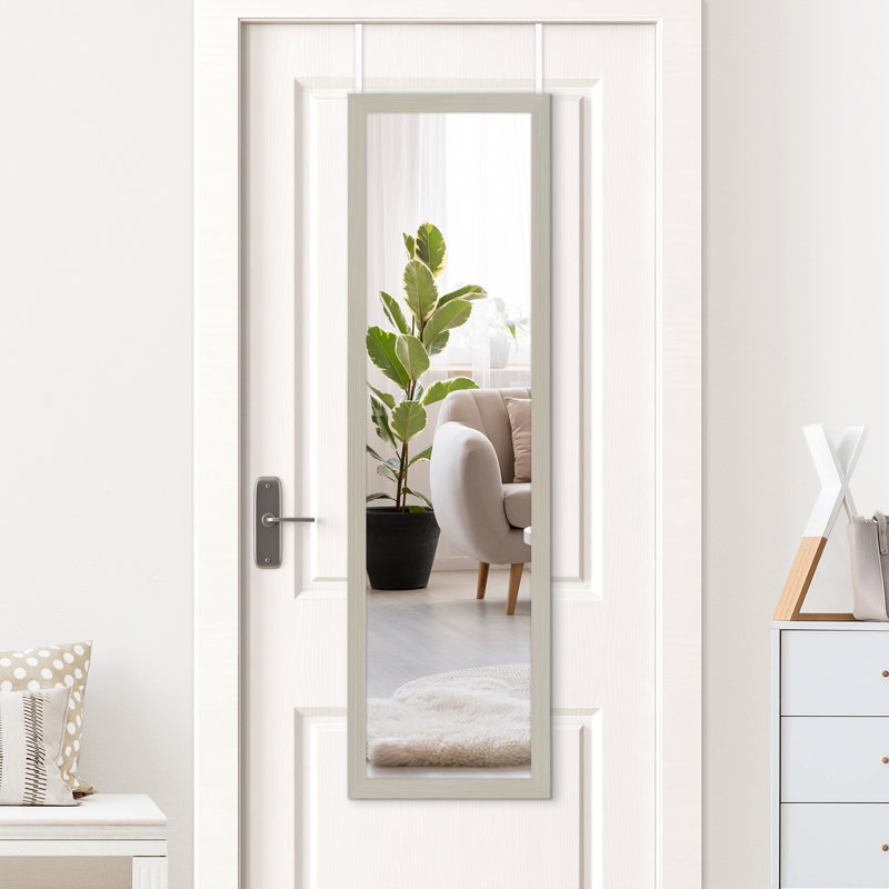 Anjolina 12 x 48 Over The Door - Full Length Hanging Mirror with Shatter-Resistant Glass, Lightwood