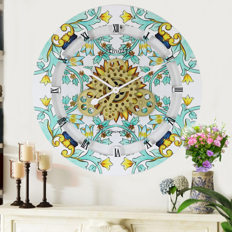 Amalfi 24" Multicolor Oversized Wall Clock with Real Moving Gears