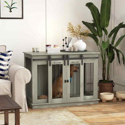 Mobilier de cage pour chien avec cloison, petits et grands chiens, grand chenil d'intérieur avec portes doubles, grand chenil d'intérieur avec portes doubles