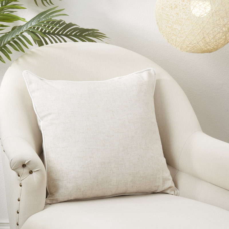 Toscana Beige Linen Blend Throw Pillow Cover with Piping