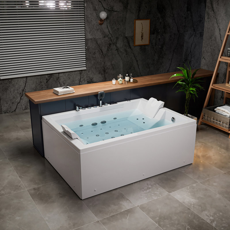 71 in. x 51 in. Alcove Whirlpool Air Combination Bathtub, Rectangular Bath, with Reversible Drain and Waterfall, in White