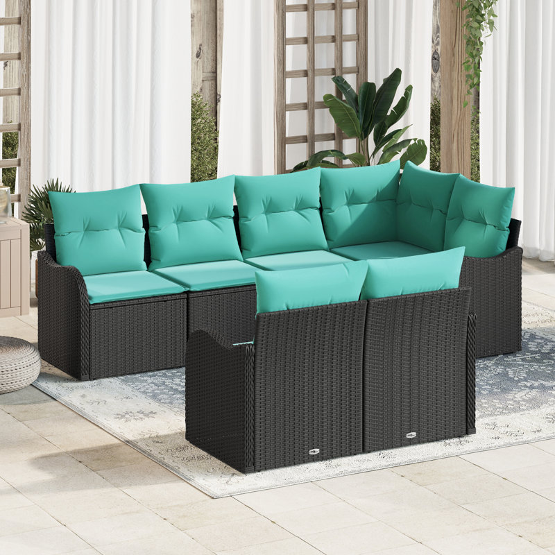  Ensemble de canapé de jardin 7 pièces avec coussins en rotin de polyester noir