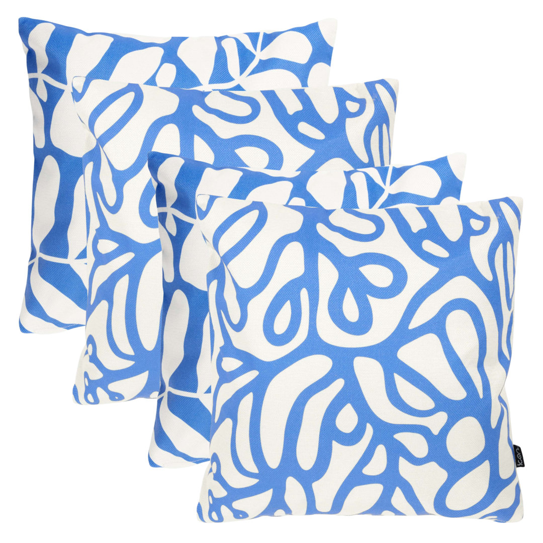 icon Blue Leaf Indoor-Outdoor Cushion, Pack of 4, Blue