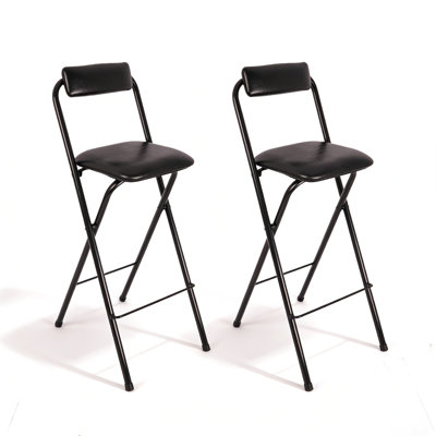 Ensemble de 2 tabourets de bar pliables, assise en cuir avec cadre en métal d'une hauteur de 29,5 po pour îlot de cuisine