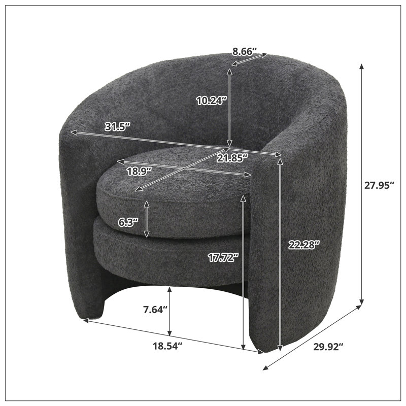 Chaise courbée avec accoudoirs et chaise rembourrée, Bouclé gris foncé