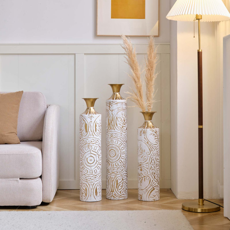 Ensemble de vases artisanaux 3 pièces avec motifs en relief uniques pour une décoration élégante