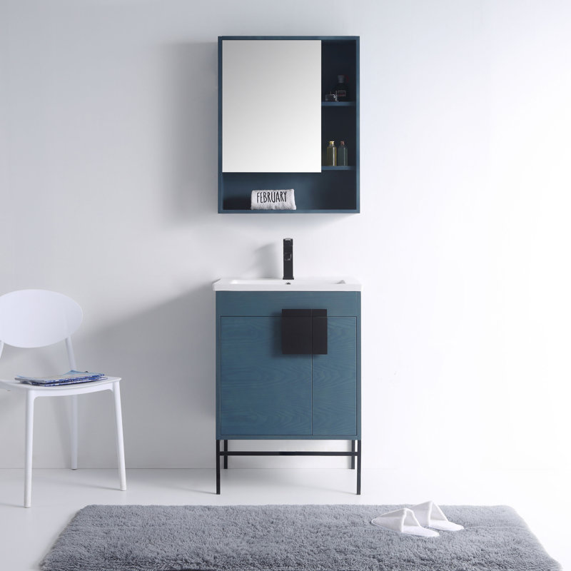 Ensemble de meuble-lavabo simple 24 po Maisie, Noir mat, Bleu français