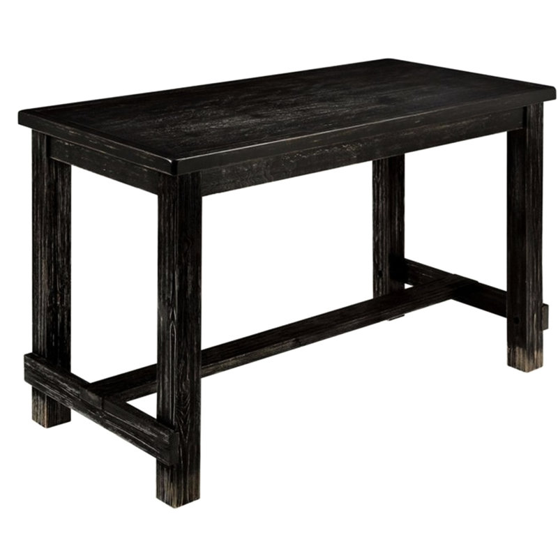 Table de comptoir rustique en bois massif, noir antique, repose-pieds confortable en grain de bois, salle à manger