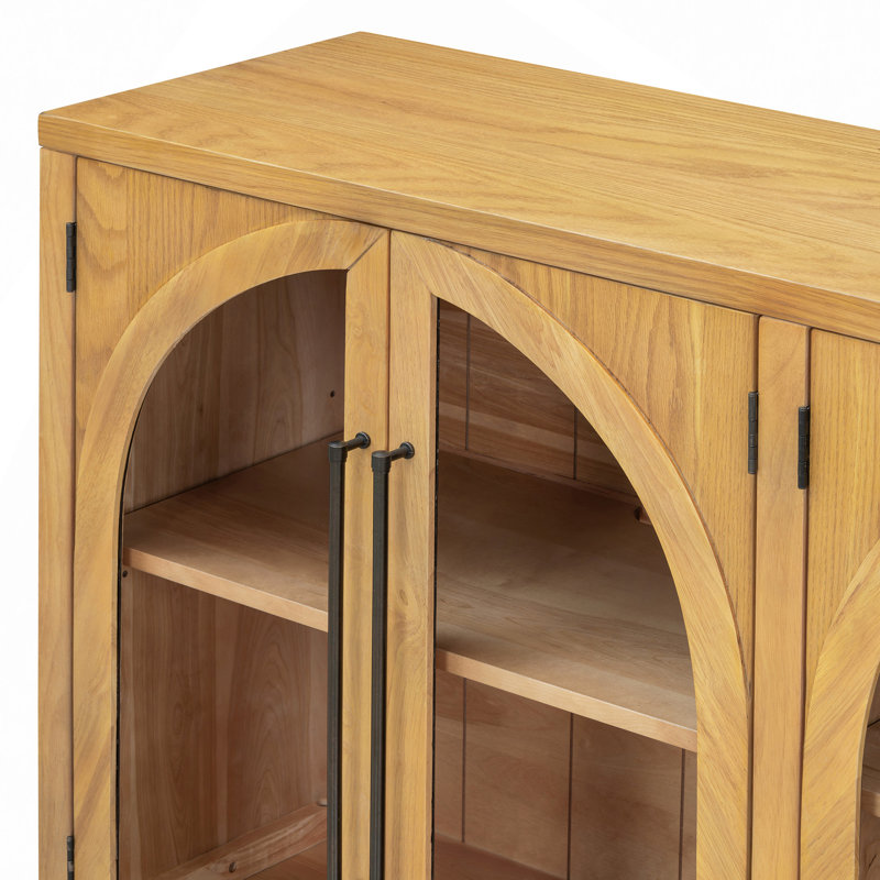 Buffet 4 portes avec rangement et portes vitrées, armoire arquée avec tablettes réglables pour la cuisine, la salle à manger et le salon