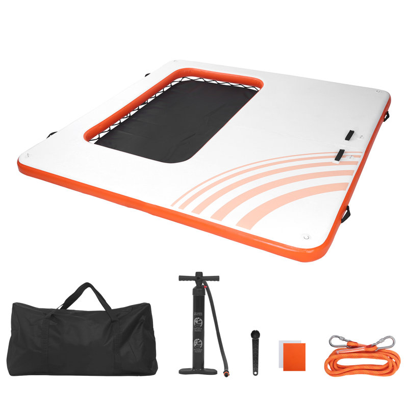 Quai flottant gonflable, plateforme de quai gonflable 10 x 10 pi, tapis gonflable antidérapant avec sac de transport portable et échelle détachable, plate-forme flottante pour la plage