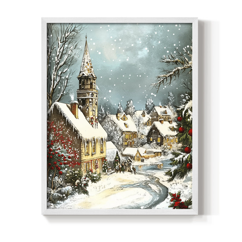 Christmas Holiday Art DXXV Framed Print - Solid Wood, 11" H x 9" W, White