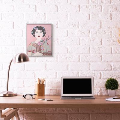 « femme et cerf rose animal » par catherine b-reproduction d’art