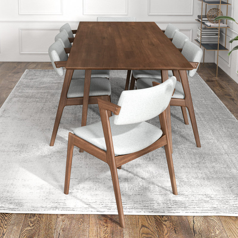 Ensemble de salle à manger 9 pièces Gewel Mid-Century avec 8 chaises en tissu gris foncé