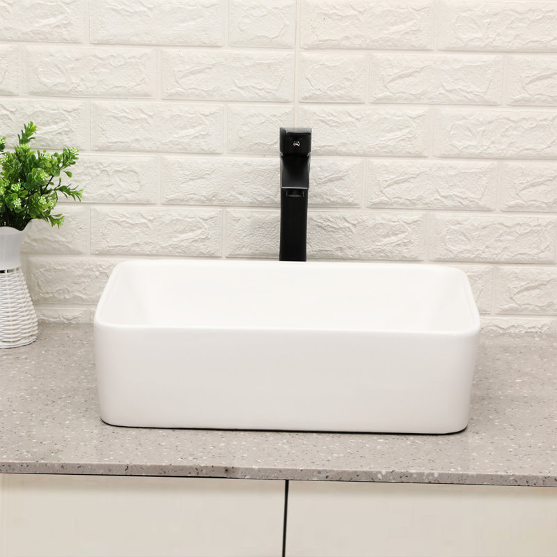 19"X15" Ceramic Vessel Sink With Matte Black Faucet, Bathroom Vision