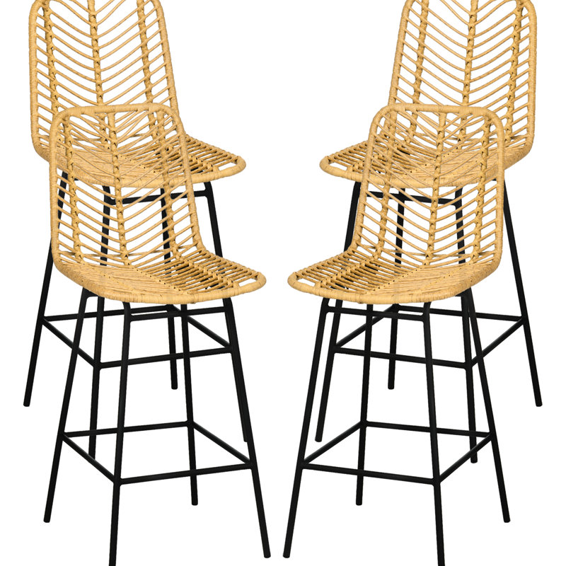 4 Bar Stools, 26" Counter Height Kitchen Chairs, Yellow Seat And Back For Airy Enjoyment, Strong Steel Frame Foot Pad Island Comfort, Construction