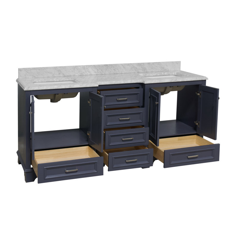 Loughlam 72'' Double Bathroom Vanity with Top, Marine Gray, Carrara Marble