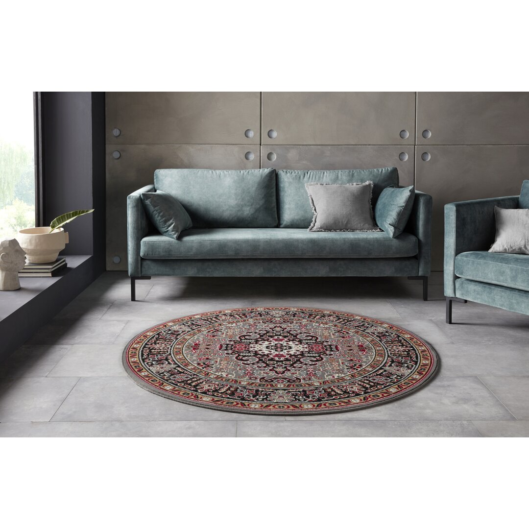 Skazar Isfahan Orient Teppich - Kurzflor Orientalisch für Wohnzimmer, Esszimmer, Flur - Grau