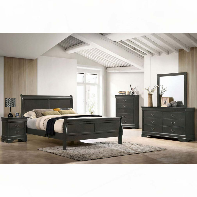 Lit-bateau simple classique de conception transitionnelle classique, Lit simple, Gris