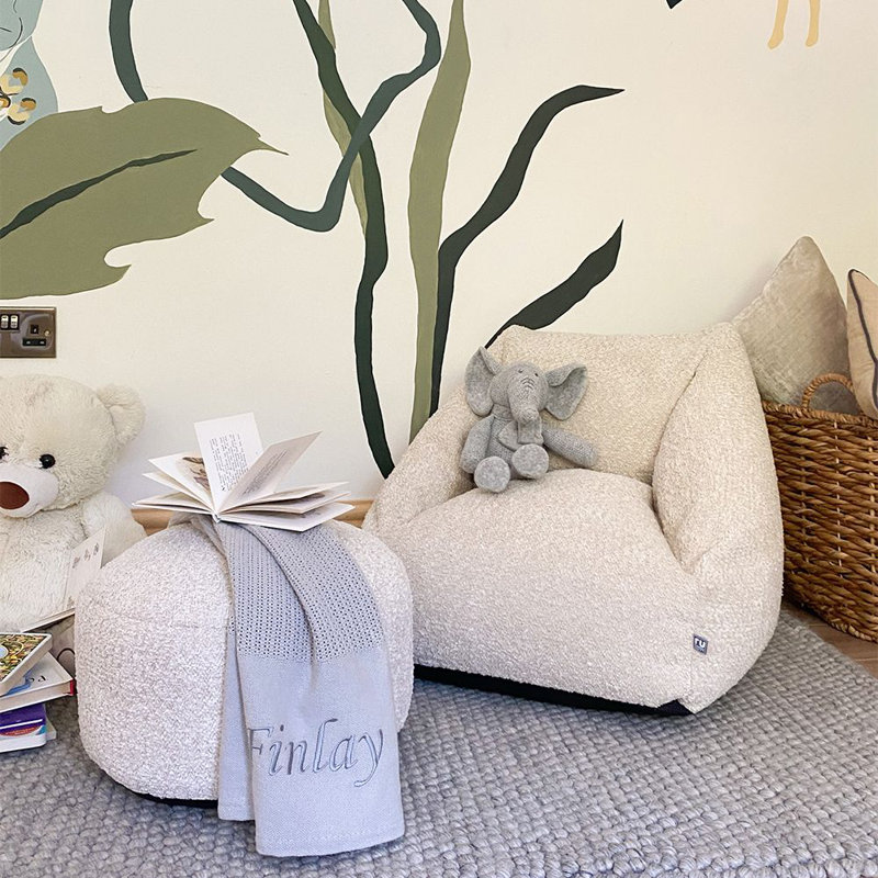 Snug Kids Snuggle Chair Beanbag And Footstool Bundle, Oat