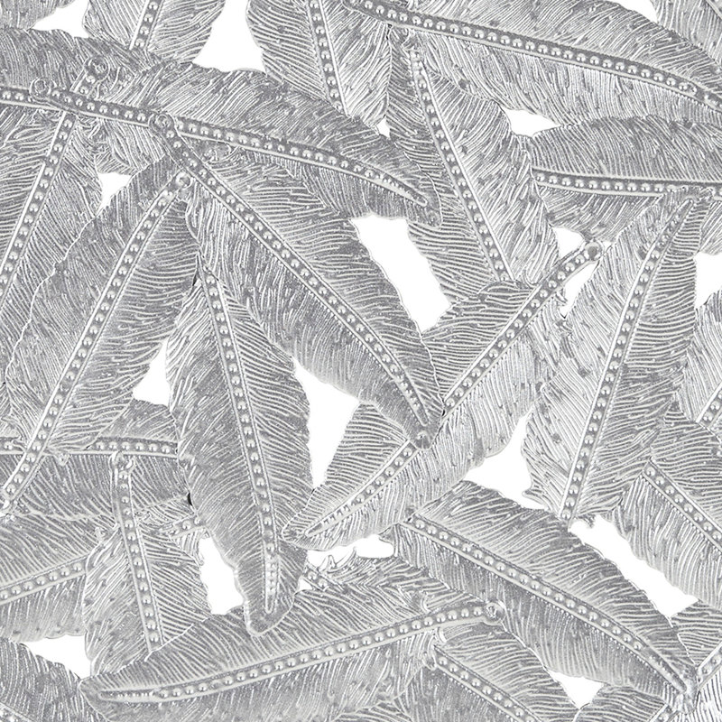 Textured Feather 3 Wall Decor In Grey Metal - 20", 17.25", 14.25" , For Indoor, Hook Ring Attachment Disc, Indoor Hanging, Rings