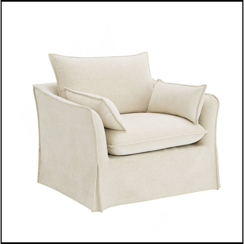 Chaise en lin beige avec 2 coussins