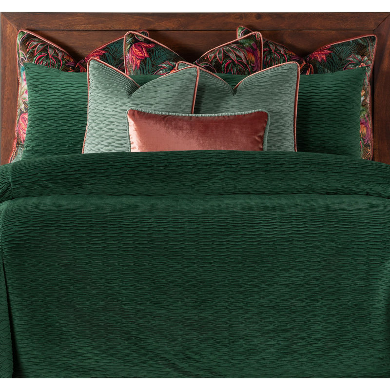 Emerald Green Marble Duvet Cover Set Twin - Golden Leaves Pattern, 3 Piece Microfiber Set With Zipper & Corner Ties (1 Cover + 2 Shams)