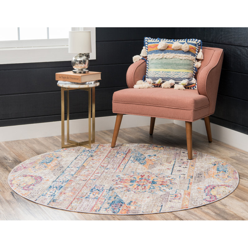 Tapis beige de style sud-ouest Leanora, Rond 8 pi