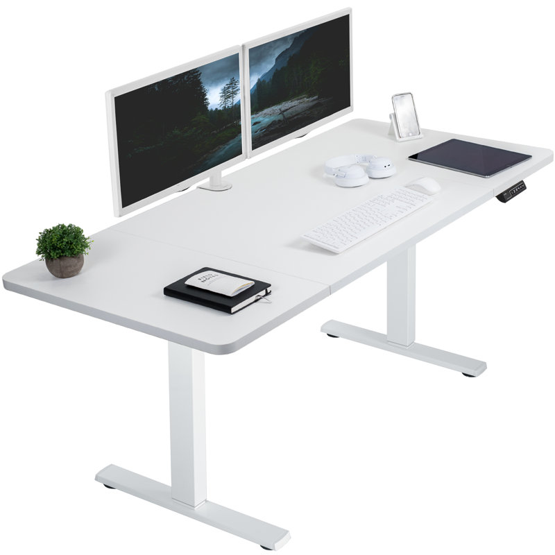 White Adjustable Height Electric Standing Desk with Memory Presets