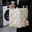 Brun + crème, 2 pièces, panier à linge chic français avec poignées en cuir tissé à la main et en bois massif, panier de rangement imperméable à grande capacité pour l'organisation à la maison