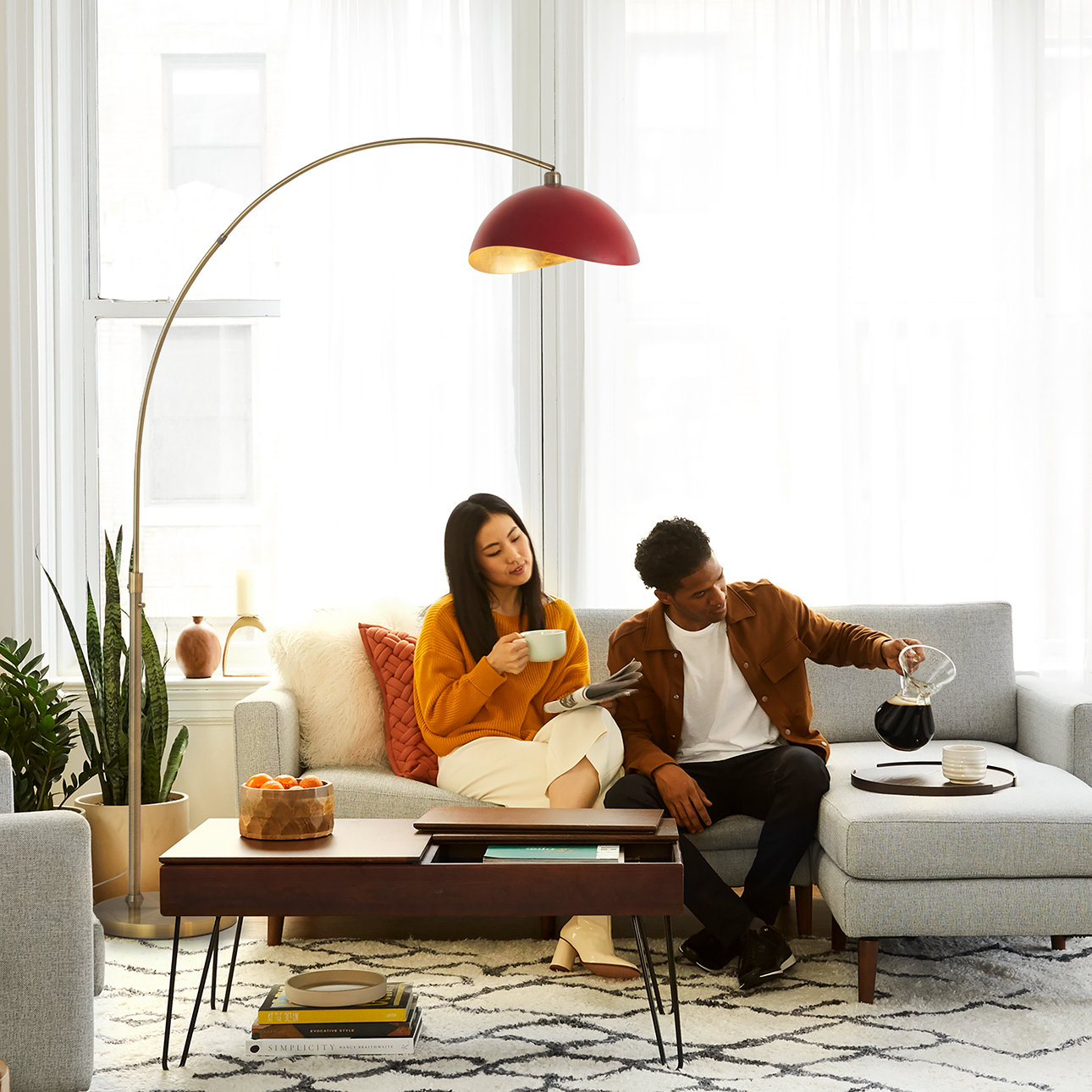 Luna Bella 92" Floor Lamp, Red/Gold