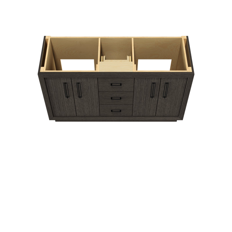 Avalon Double Bath Vanity, 60", Gray Weathered, Matte Black