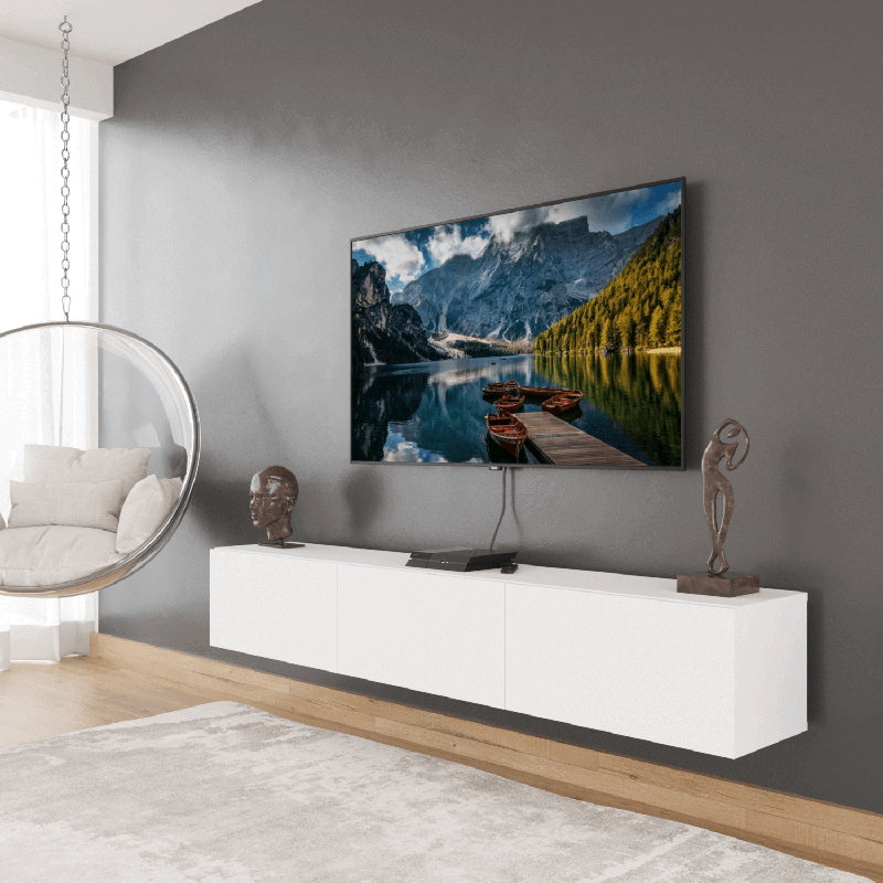 Colima 180 cm Wall-Mounted TV Unit with 3 Doors, Manufactured Wood, Wood White