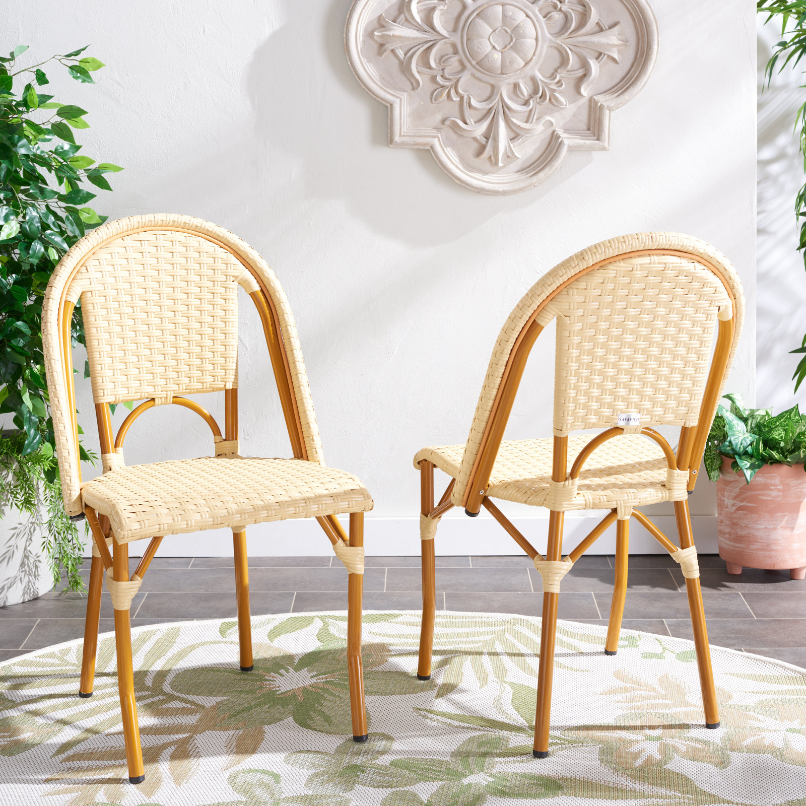 Popplewell Premium All-Weather Wicker Outdoor Dining Side Chair, Gold/Natural