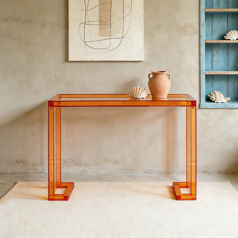Console en acrylique avec comptoir en verre, H 31,5 po x l 47,24 po x P 11,81 po