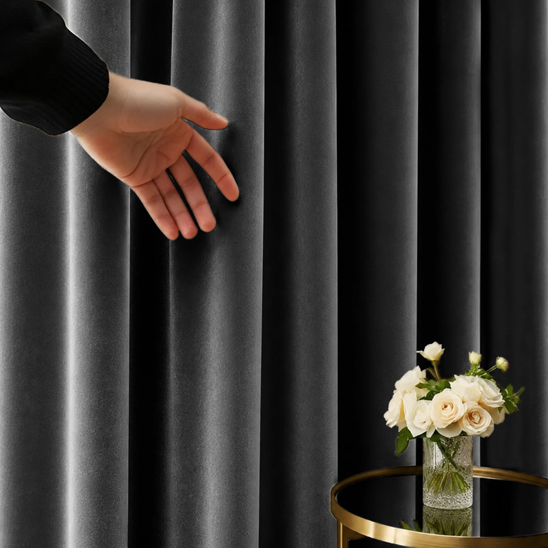 Pittsboro Crushed Velvet Eyelet Windows Panel Curtains, 117cm Width x 137cm Drop, Charcoal