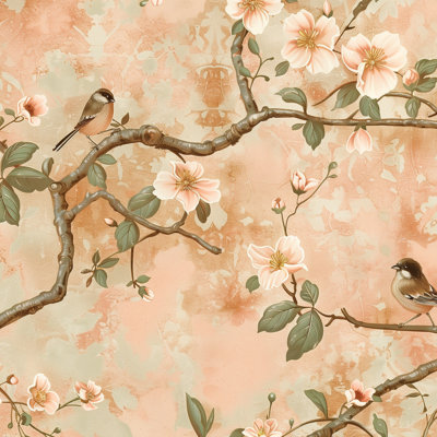 Floral Wallpaper Birds Branches Removable Wall Decor