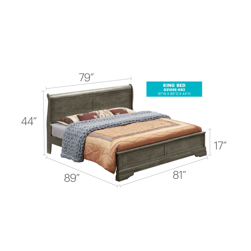 Louis Phillipe Standard Bed, King, Gray