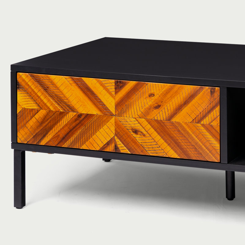Table basse Bme Vivian en bois d'acacia massif avec pieds en métal, brun doré rustique