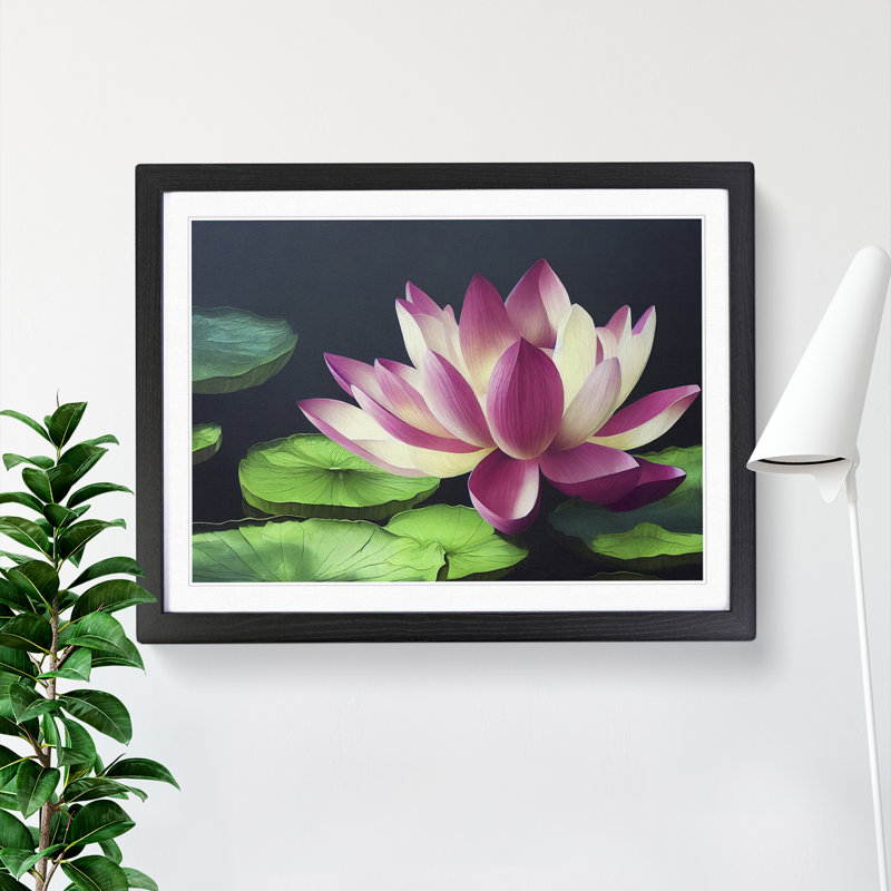 Iconic Lotus Flower - Single Picture Frame Print, 46cm H x 64cm W x 2cm D, Black