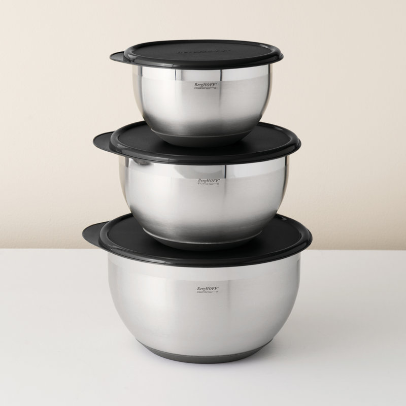Geminis 8-Piece Stainless Steel Mixing Bowl Set with Black Lids