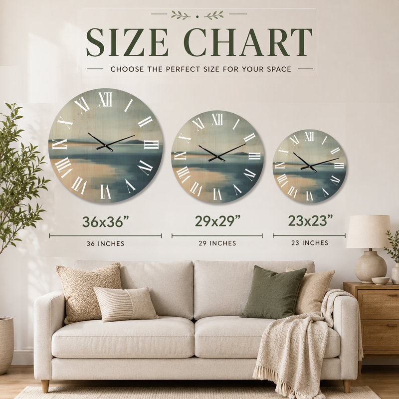 Tranquil Coastal Bay II - Horloge murale ronde abstraite, imprimée sur bois, Extra Large