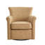 Fauteuil d'appoint en similicuir brun pivotant à 360°, dossier arrondi, surpiqûres décoratives, coutures passepoilées, assise à ressorts, coussin d'assise amovible, patins de sol, aucun assemblage requis.