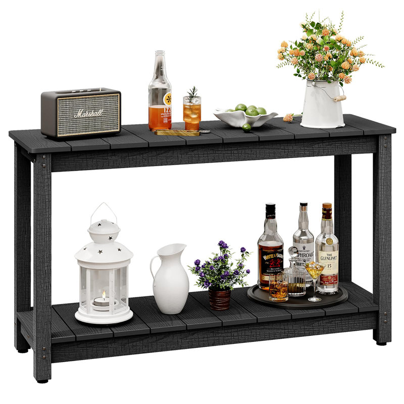Outdoor Console Table, 48" Weather Resistant HIPS Patio Side Table, Black
