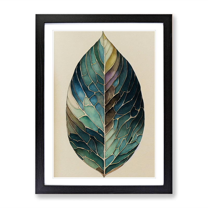 Painted Leaf No.3 - Single Picture Frame Painting, Black, 64cm H x 46cm W x 2cm D