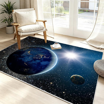 Clear Machine Washable,Sunrise Planet Galaxy Earth Moon Indoor Area Rug