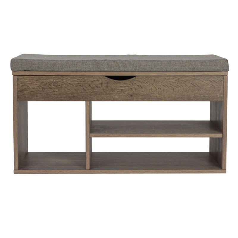 Ashwood Gray Linen Storage Bench with Lift-Top Lid and Cubbies