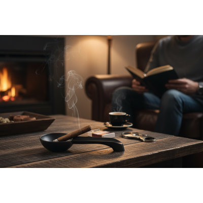 Visol Black Aluminum Cigar Ashtray – Sleek 6" Single Cigar Rest Design (vash323bk)