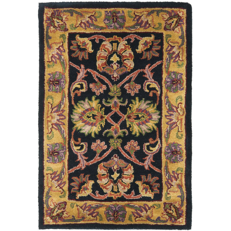 Tapis noir / doré en laine touffeté à la main Santoyo, Rectangle 2 pi x 3 pi